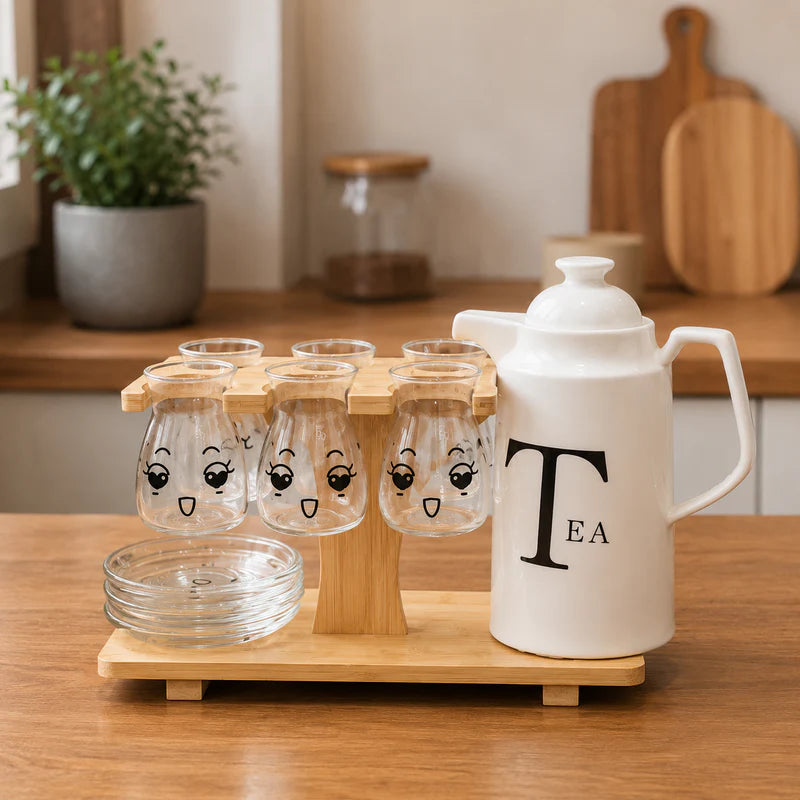 Cute Glass Tea Serving Set with Ceramic Teapot