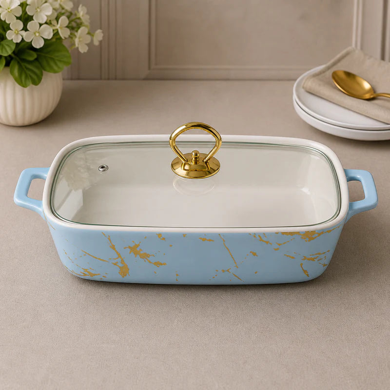 Brilliant 12-Inch Rectangular Ceramic Casserole Dish with Glass Lid