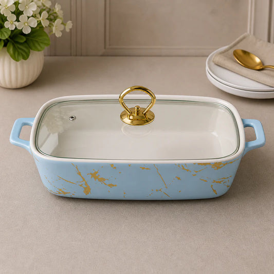 Brilliant 14-Inch Rectangular Ceramic Casserole Dish with Glass Lid