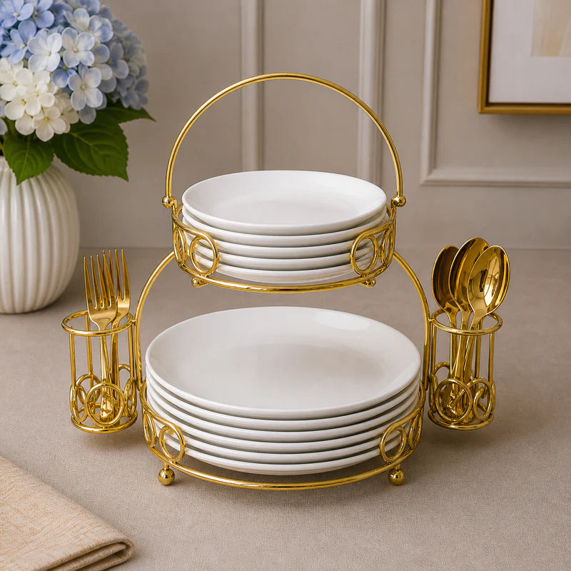 Brilliant 2-Tier Plate Stand with Cutlery Holder