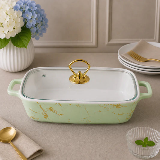 Brilliant 14-Inch Oval Ceramic Casserole Dish with Glass Lid
