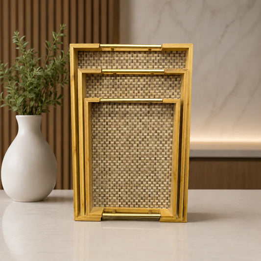 Bamboo Weave Rectangular Tray Set – 3 Piece