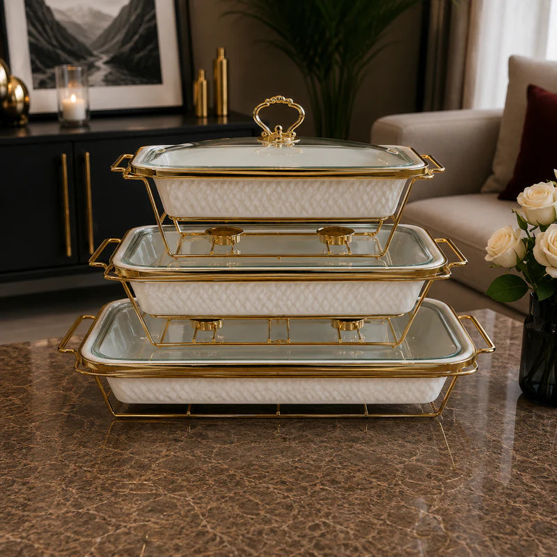Rectangular White Glass Lid Serving Dish Set - 13.5 Inches