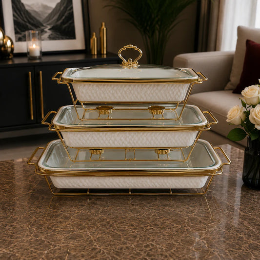Rectangular White Glass Lid Serving Dish Set - 13.5 Inches