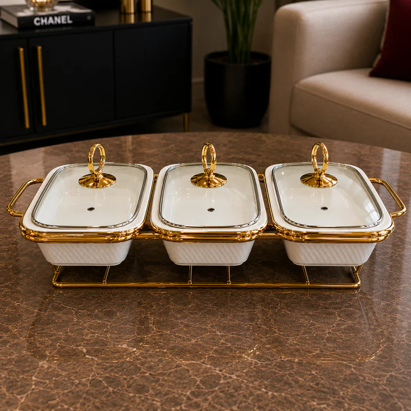 Triple Rectangular White Serving Dish Set - 9 Inches