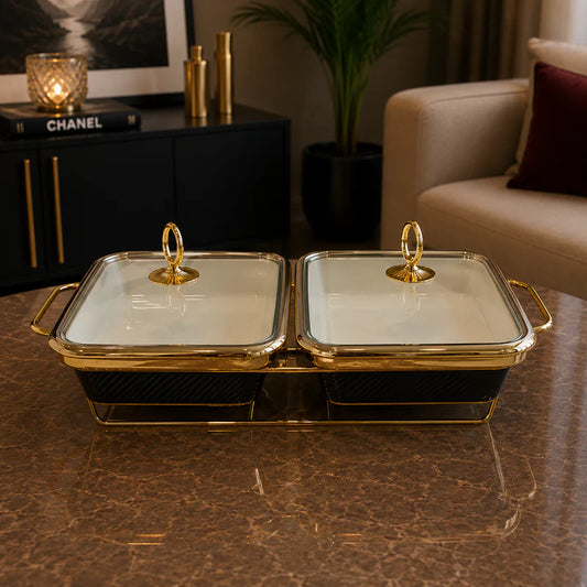 Double Rectangular Black Serving Dish Set - 12 Inches