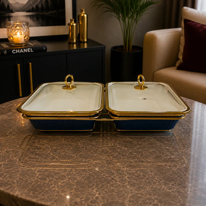 Double Rectangular Blue Serving Dish Set - 12 Inches