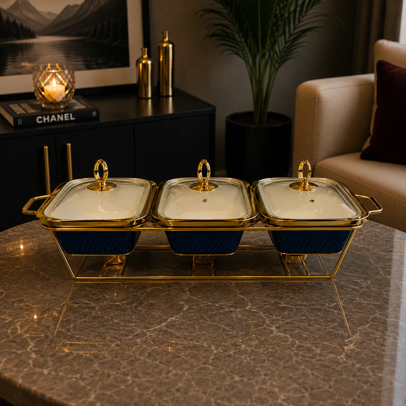 Triple Rectangular Blue Serving Dish Set - 9 Inches