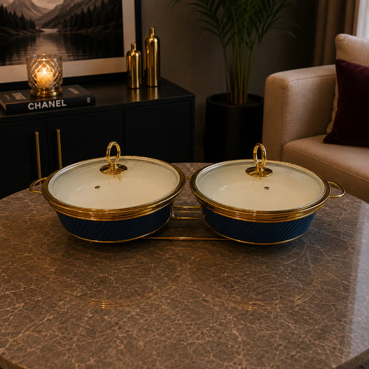 Double Round Blue Serving Dish Set - 12 Inches