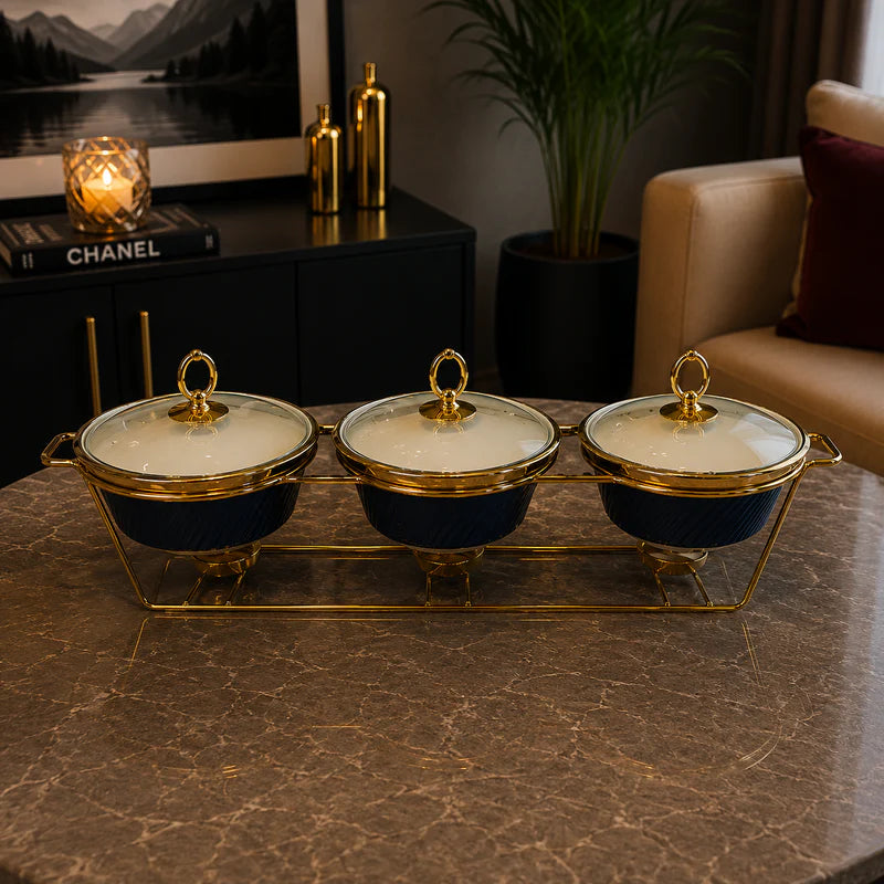 Triple Round Black Serving Dish Set - 9 Inches