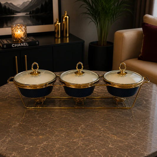 Triple Round Black Serving Dish Set - 9 Inches
