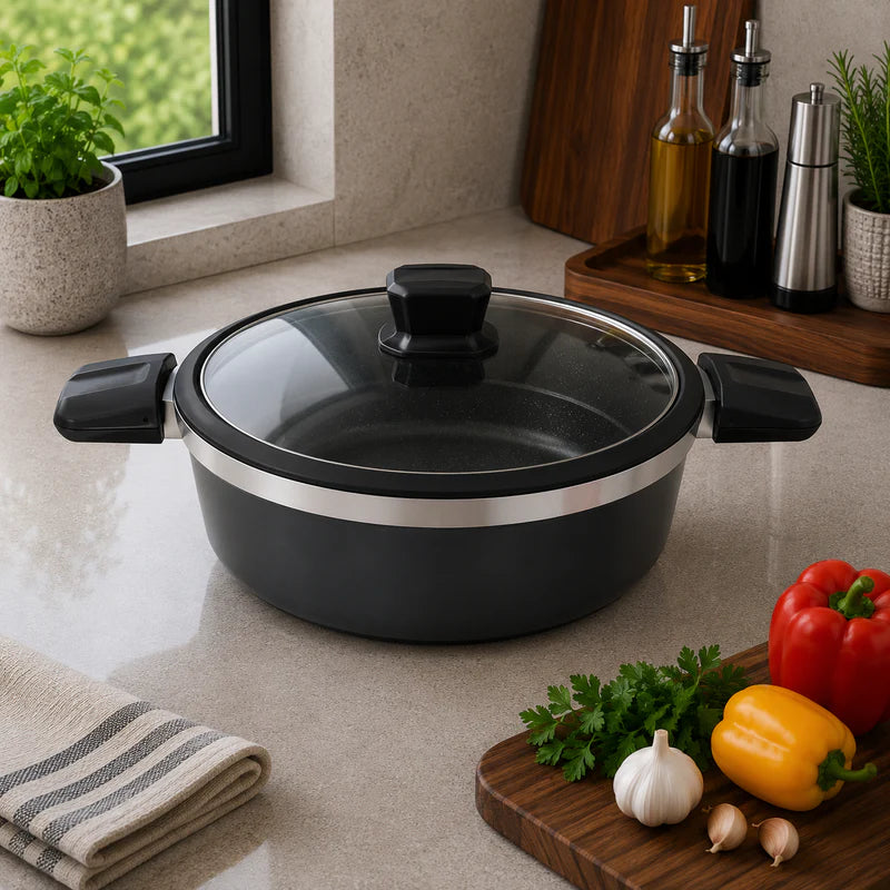 Alpenberg 32cm Pot Black/Silver with Glass Lid