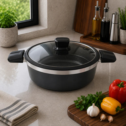 Alpenberg 32cm Pot Black/Silver with Glass Lid