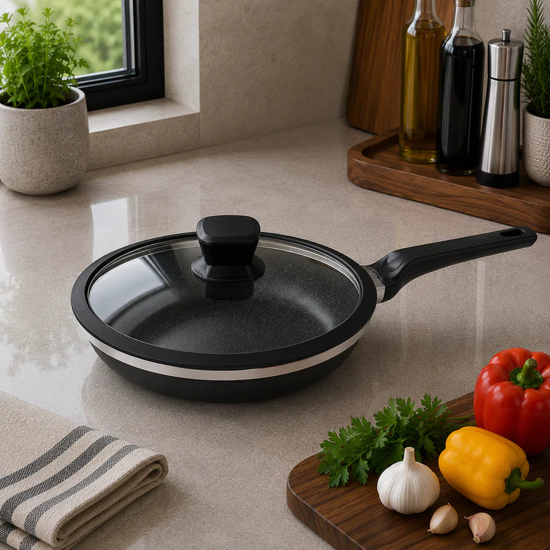Alpenberg 28cm Fry Pan Black/Silver with Glass Lid
