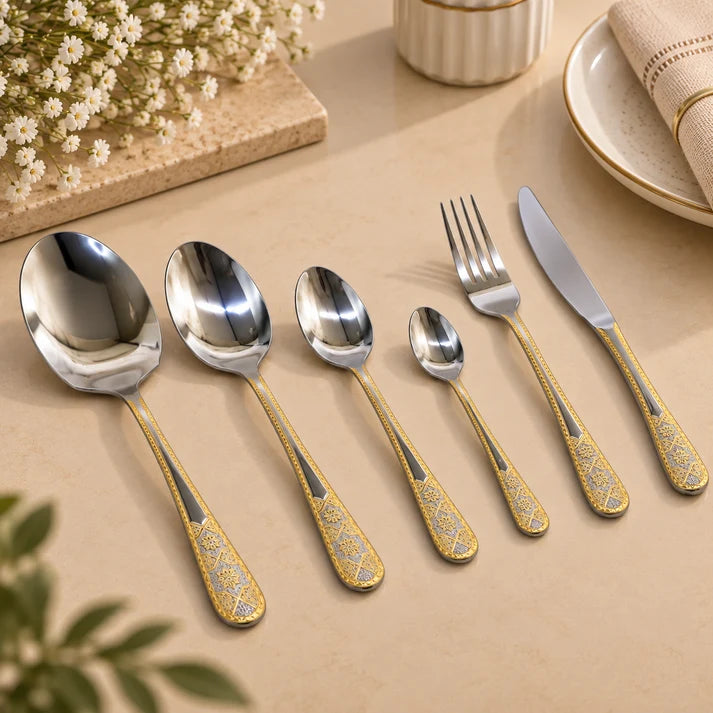 Luxury Gold Floral Stainless Steel Cutlery Set