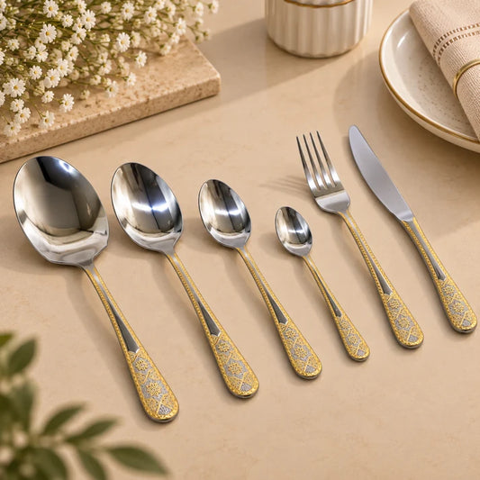 Luxury Gold Floral Stainless Steel Cutlery Set