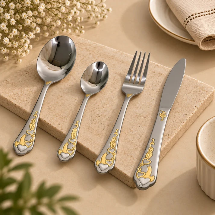 Royal Gold Heart 24-Piece Stainless Steel Cutlery Set