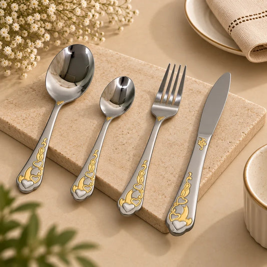 Royal Gold Heart 24-Piece Stainless Steel Cutlery Set