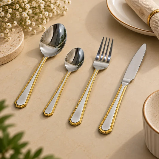 Royal Gold-Trim 24-Piece Stainless Steel Cutlery Set
