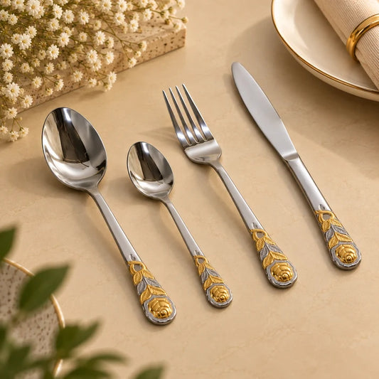 Luxury Gold Floral 24-Piece Cutlery Set