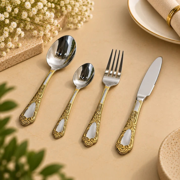Luxury Gold Scroll 24-Piece Cutlery Set