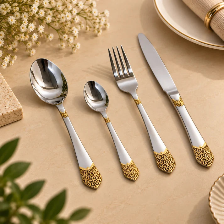 Royal Gold Filigree 24-Piece Stainless Steel Cutlery Set