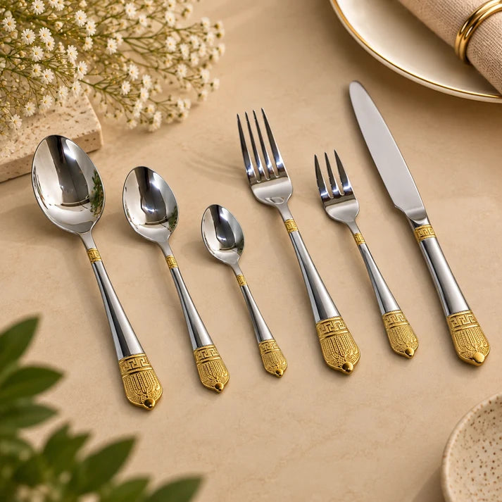 Imperial Gold Greek Key 36-Piece Stainless Steel Cutlery Set