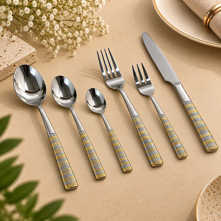 Royal Ribbed Gold 36-Piece Stainless Steel Cutlery Set