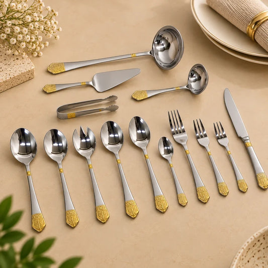 Royal Gold Greek Key 72-Piece Stainless Steel Cutlery Set