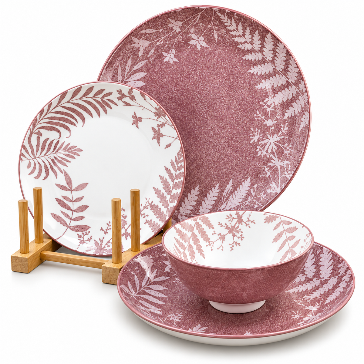 Mauve Botanical Ceramic Dinner Set – 24 Pcs