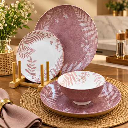 Mauve Botanical Ceramic Dinner Set – 24 Pcs