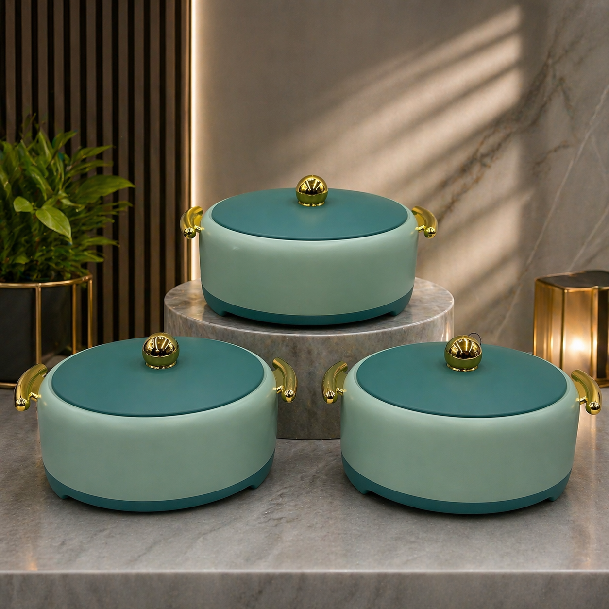 Insulated Hotpot Set (3 Pcs) – Premium Casserole Set with Gold Handles