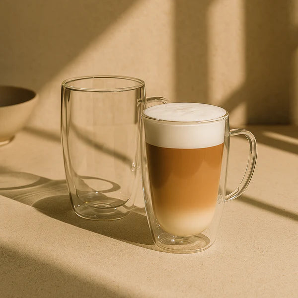 Danny Home Double Walled Glass Mug with Handle 300ml - 2Pcs Set