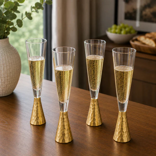 Hammered Champagne Flutes Glass - 4 Pcs