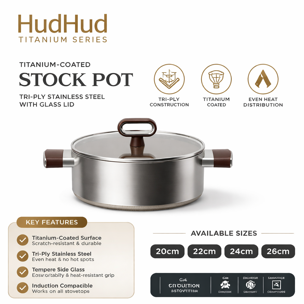 HudHud Titanium Stock Pot – 20 –26cm