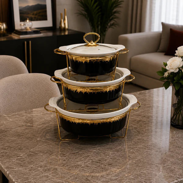 Round Black Serving Dish Set
