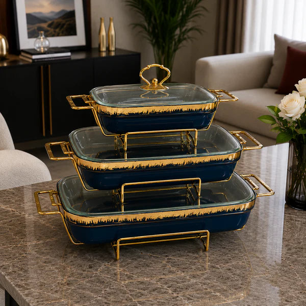 Rectangular Glass Lid Serving Dish Set