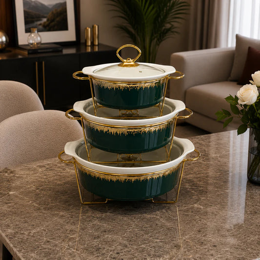 Round Green Serving Dish Set