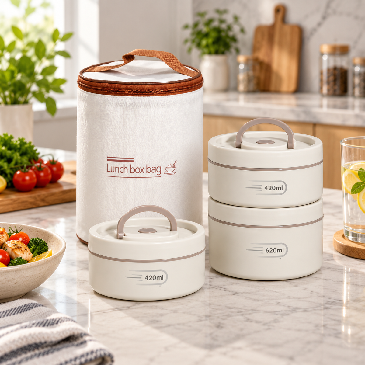 Premium Insulated Multi-Layer Lunch Box with Carry Bag