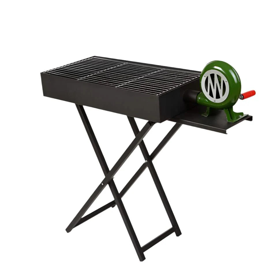 Foldable Charcoal BBQ Grill with Side Fan – Portable Outdoor Barbecue Stand for Camping & Backyard