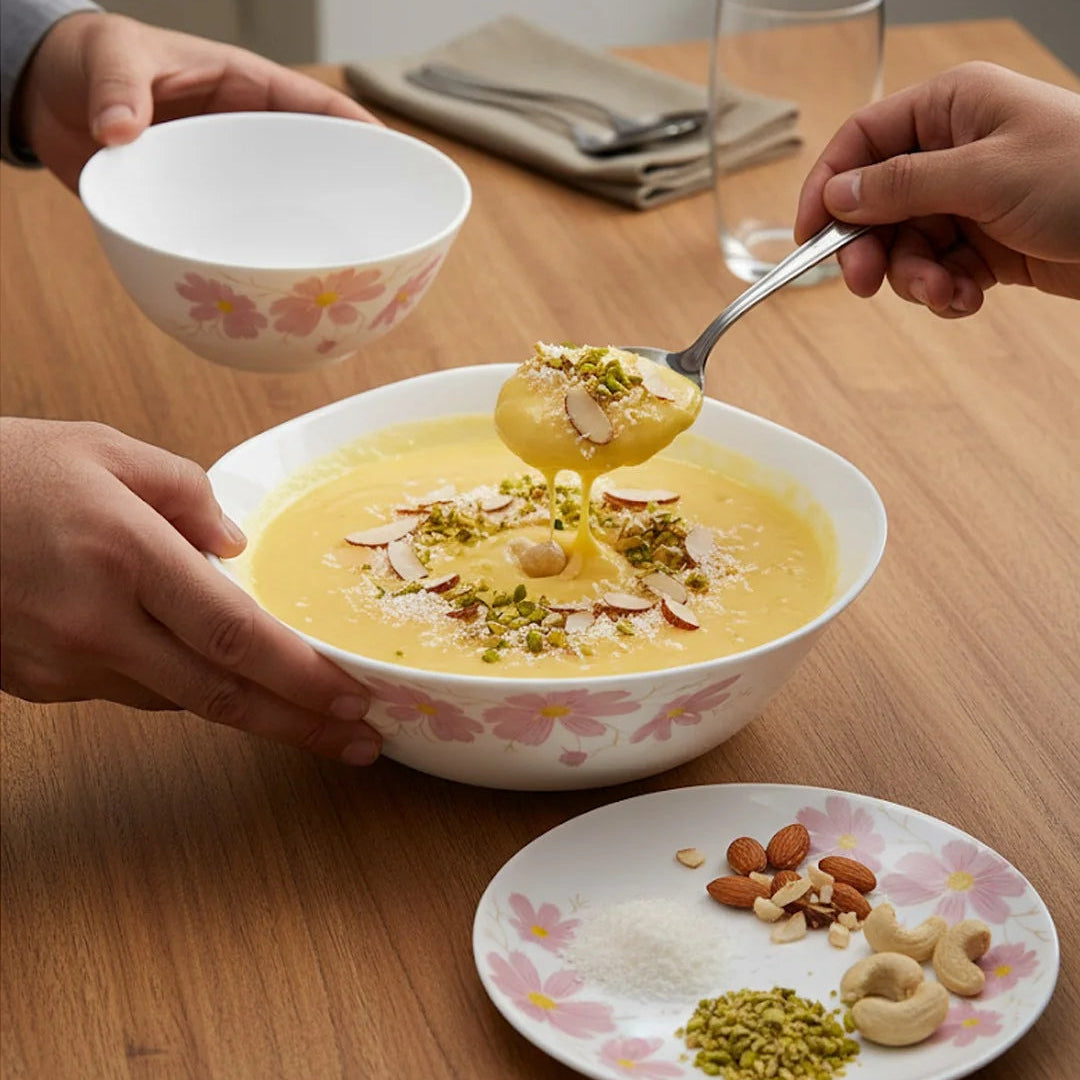 Elegant Floral Square Opal Dinner Set– 26 Pieces