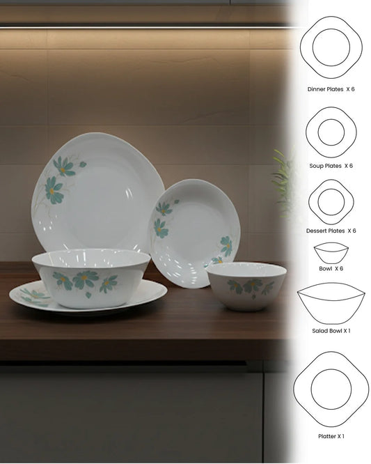 26-Piece Opal Dinner Set – Blue Floral Design