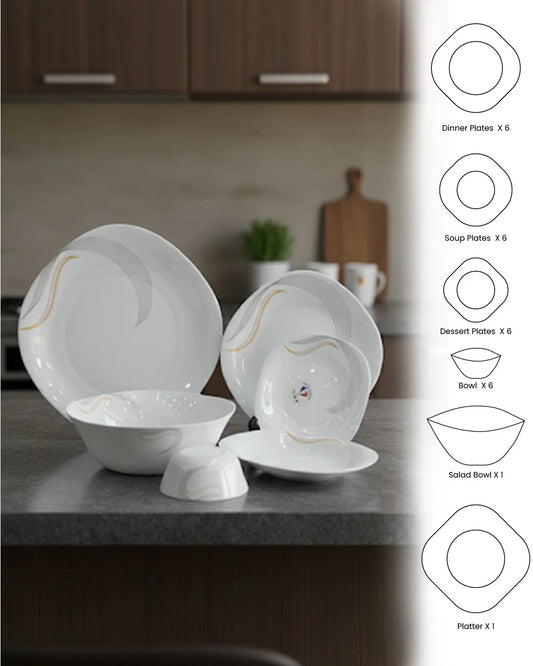26-Piece Opal Dinner Set – Minimal Line Pattern