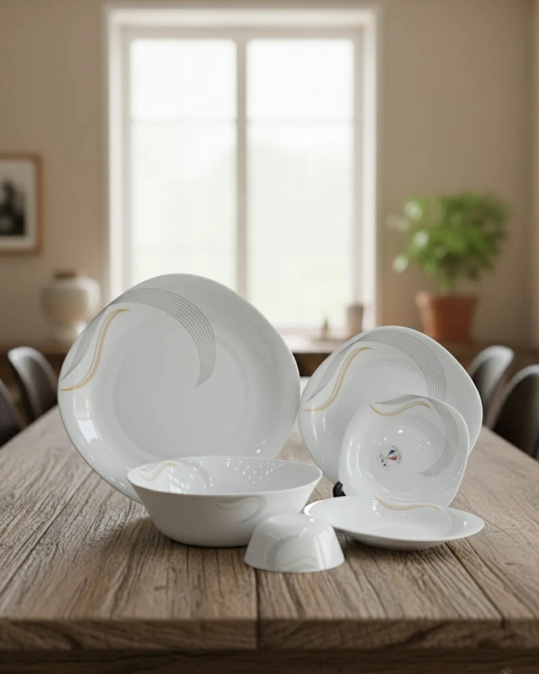 26-Piece Opal Dinner Set – Minimal Line Pattern