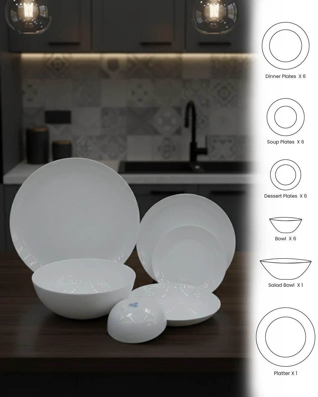 26-Piece Opal Dinner Set – White Classic Design