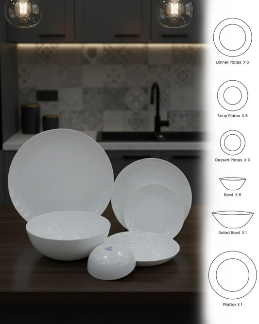 26-Piece Opal Dinner Set – White Classic Design