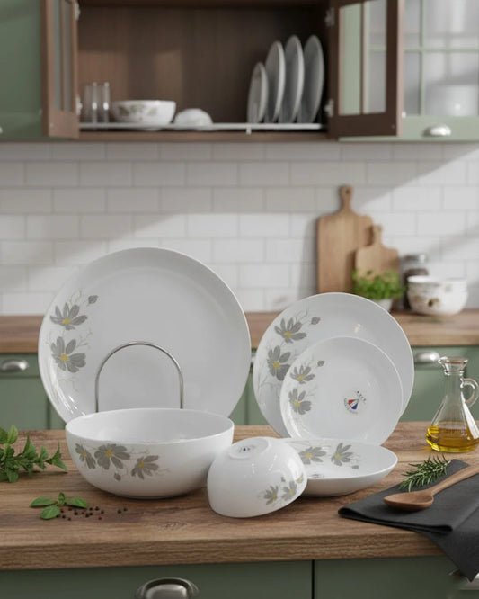 26-Piece Opal Dinner Set – Elegant Grey Floral
