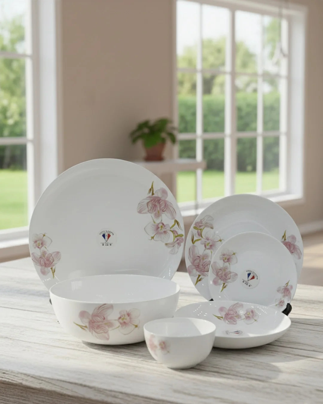 Premium 26-Piece Opal Dinner Set – Pink Floral Design