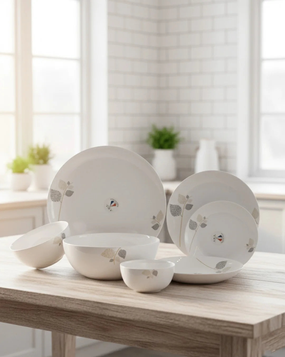 26-Piece Opal Dinner Set – Leaf Pattern Design