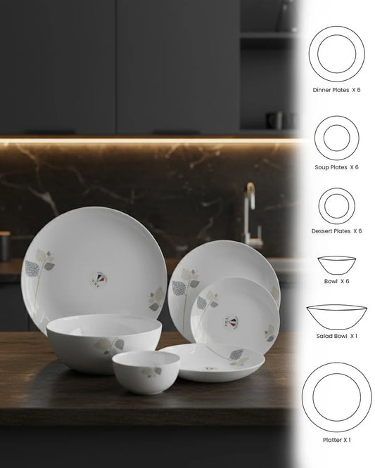 26-Piece Opal Dinner Set – Leaf Pattern Design